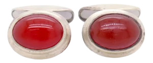 Mid-Century Scandinavian Modern 830 Silver & Carnelian Cabochon Cufflinks