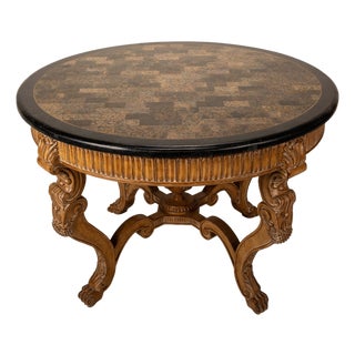Henredon Tessellated Marble Center Table – Baroque Rococo Style With Carved Claw Feet For Sale
