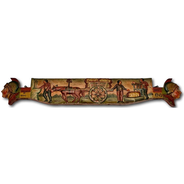 Italian Outstanding Large Antique Hand Carved & Beautifully Painted Wood Italian Sicilian Donkey Cart Relic Fragment - 36 Inches Long For Sale - Image 3 of 18
