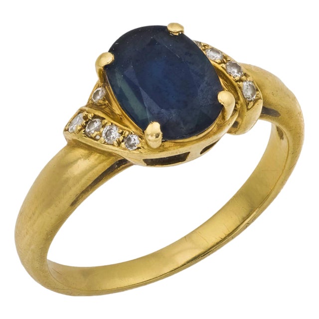Vintage Sapphire Diamond 14k Yellow Gold Ring, Size 5.25 For Sale