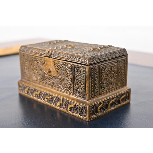 A gorgeous antique bronze double inkwell box in the Venetian design By Tiffany Studios (signed to the underside) New York,...