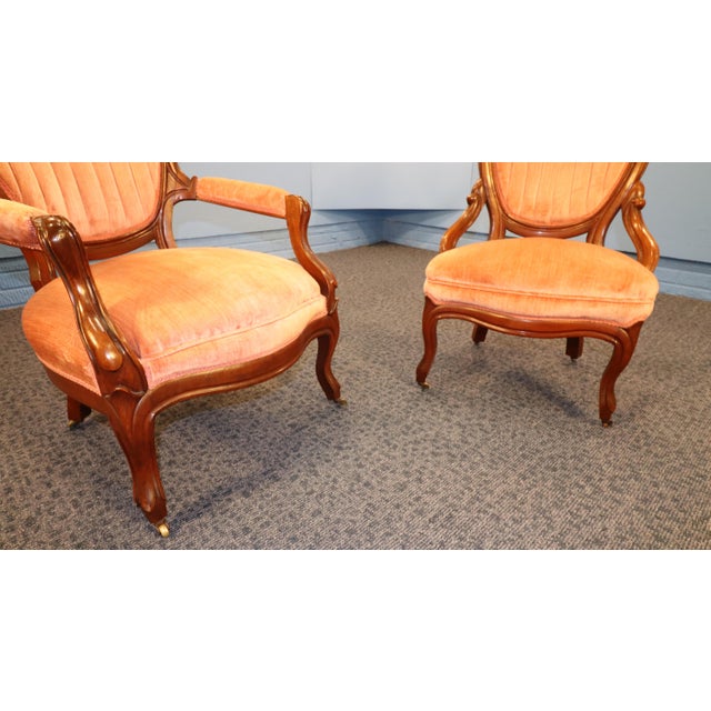 Early 20th Century French Rococo Revival "Gentleman and Lady's" Chairs For Sale - Image 12 of 15