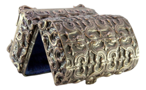 Chest-Shaped Embossed Silver Box with Blue Velvet Interior