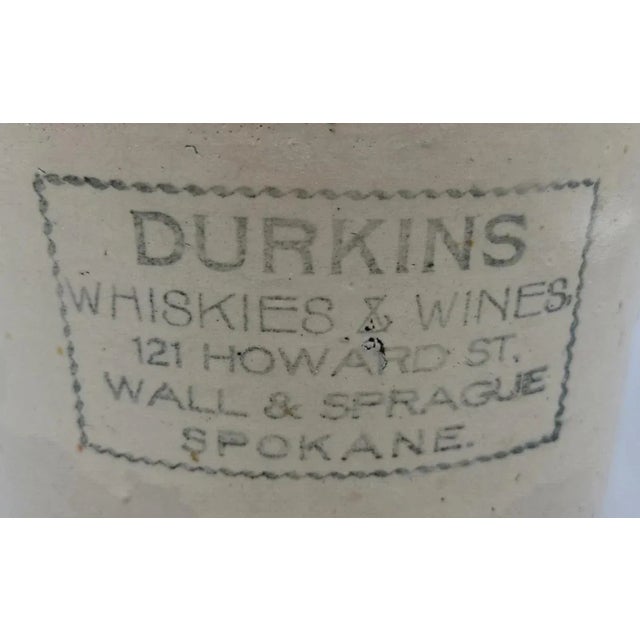Rare early Spokane “Durkin’s” stoneware whiskey jug, circa 1890s. Made for Durkin’s Whiskies & Wines of 121 Howard Street...