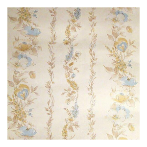 Vintage 1980s Blue and Beige Floral Stripe Wallpaper
