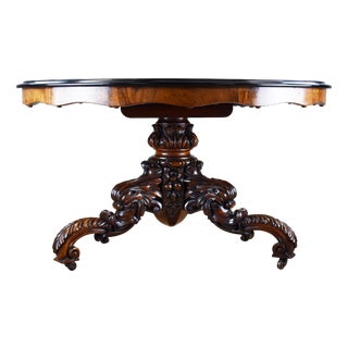 19th Century Victorian English Burr Walnut & Marquetry Circular Breakfast Table For Sale