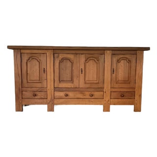 Mid 1900s Rustic French Light Oak Paneled Sideboard For Sale