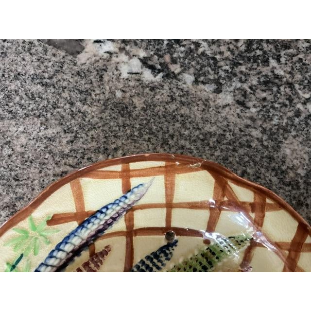 Yellow Antique English Majolica Plate and Colander in Lupine Motif- Set of 2 For Sale - Image 8 of 8