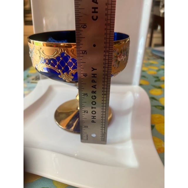 Blue 1980s Murano Attributed Venetian Glass Compote in Cobalt Blue and Gold For Sale - Image 8 of 12