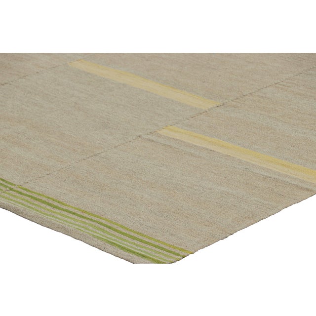 Rug & Kilim’s Contemporary Kilim in Beige, Gold and Chartreuse Textural Stripes For Sale In New York - Image 6 of 7