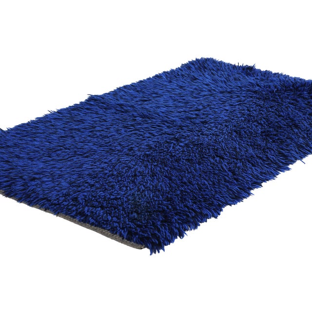 79383 Vintage Swedish Rya Rug, 02'02 x 03'09. The Cobalt Fjord: A Vintage Swedish Rya Masterpiece of Scandinavian...