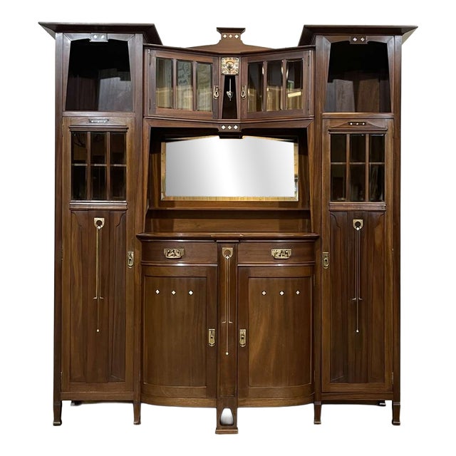 Art Nouveau Mahogany Sideboard with Clock in the style of Gustave Serrurier Bovy, 1890s For Sale