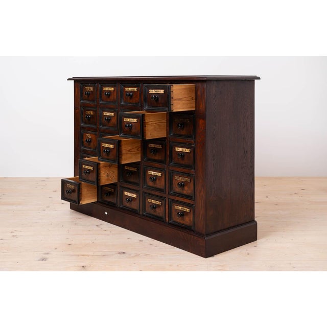 Industrial 20th Century Apothecary Chest of Drawers in Oak Wood, 1920s For Sale - Image 3 of 11