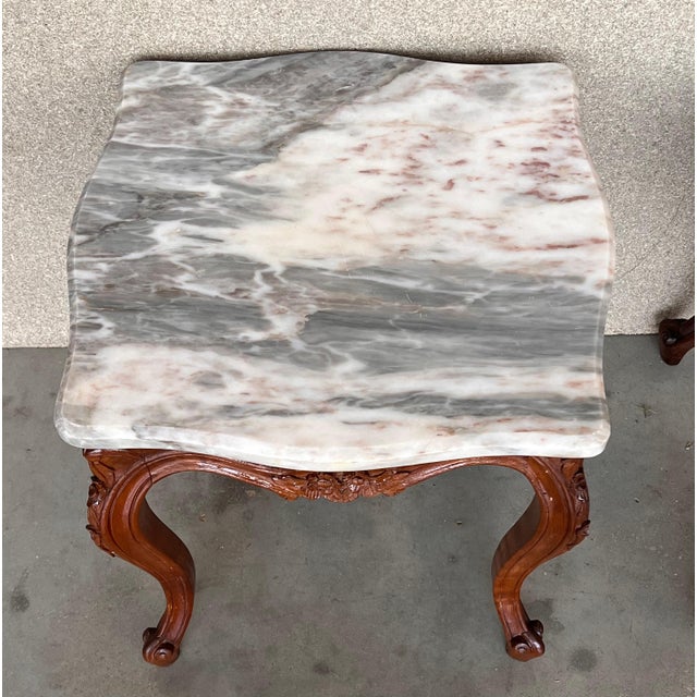 French Early 20th Century Louis XV Style Set of Two Coffee Table with Marble-Top For Sale - Image 3 of 18