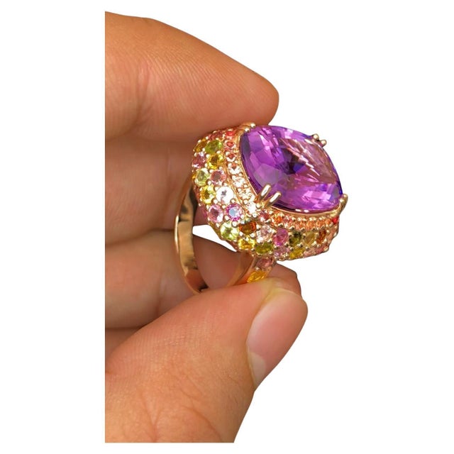 Bochic "Orient" Vintage Amethyst & Multi Sapphire Ring Set In 18K Solid Gold For Sale - Image 15 of 18
