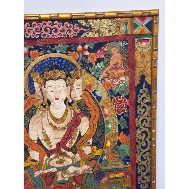 Tibetan Buddhist Sarvavid Mahavairocana Thangka Painting, Framed For Sale - Image 9 of 12