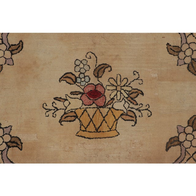 Traditional Antique Hooked Rug With Botanical Basket Medallion Design - Rug & Kilim For Sale - Image 3 of 7