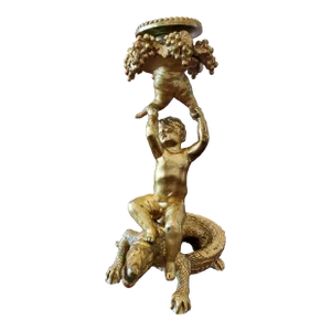Antique French Bronze Cupid Cherub Putti Candle Holder