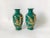 Set of two green Chinese vintage porcelain vases, with gold good luck symbol of golden dragons. Front side dragon design,...