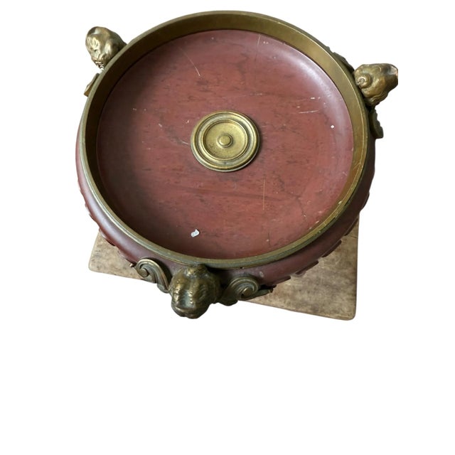 Stone Heavy Bronze Antique Carved Red Marble Neoclassical Design Featuring Lions Heads For Sale - Image 7 of 7