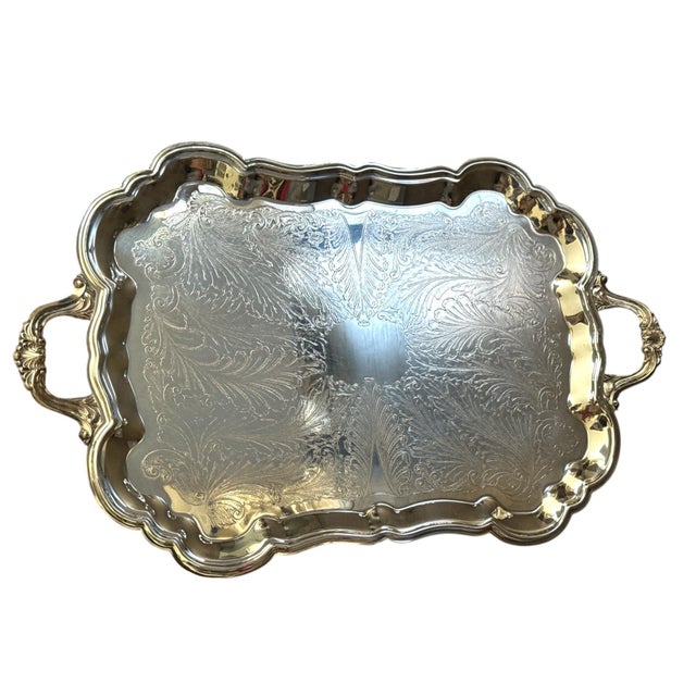 Large Vintage f.b. Rogers Silverplate Footed Butler’s Serving Tray - 27.5” For Sale - Image 13 of 13