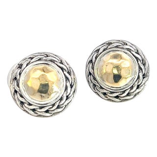 1990s Pair of John Hardy Estate Post Palu Clip on Earrings Sterling Silver 22k Yellow Gold For Sale