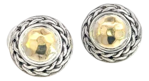 1990s Pair of John Hardy Estate Post Palu Clip on Earrings Sterling Silver 22k Yellow Gold