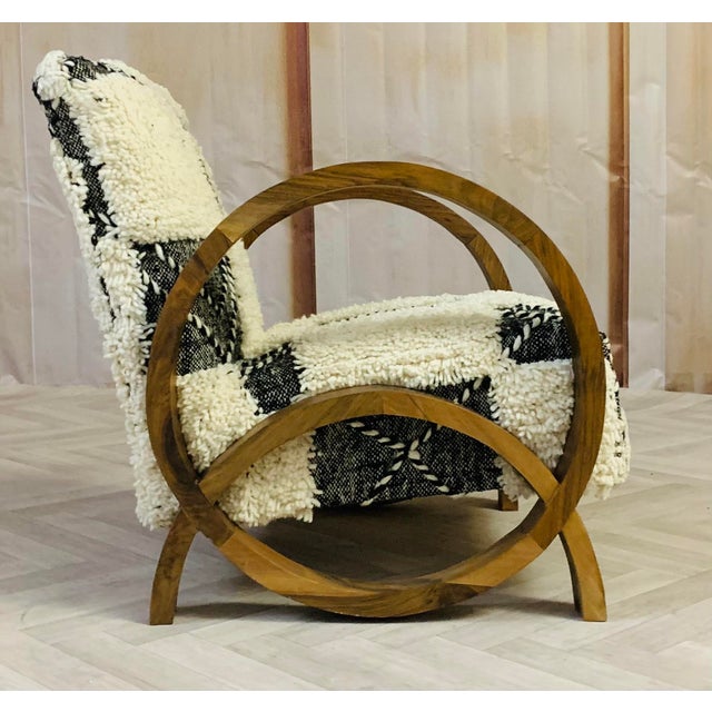 Handmade Moroccan Black and White Checkered Wool Chair For Sale - Image 6 of 9
