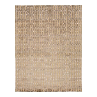 9 X 12 Contemporary Soumak Tan Wool and Jute Rug Handmade Geometric For Sale
