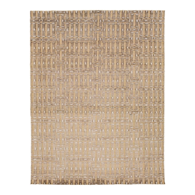 9 X 12 Contemporary Soumak Tan Wool and Jute Rug Handmade Geometric For Sale