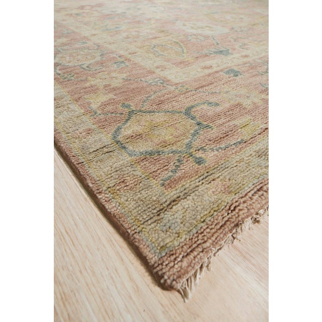 Bubble Gum 8x10 Timeless Oushak Coral Traditional Floral Geometric Hand Knotted Wool Rug For Sale - Image 8 of 9
