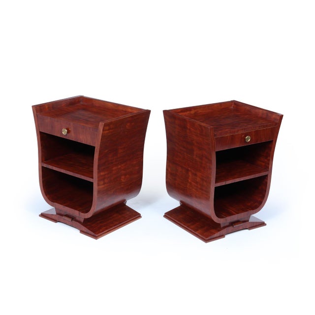 Art Deco French Tulip-Form Bedside Cabinets in Bubinga, 1925, Set of 2 For Sale - Image 4 of 14