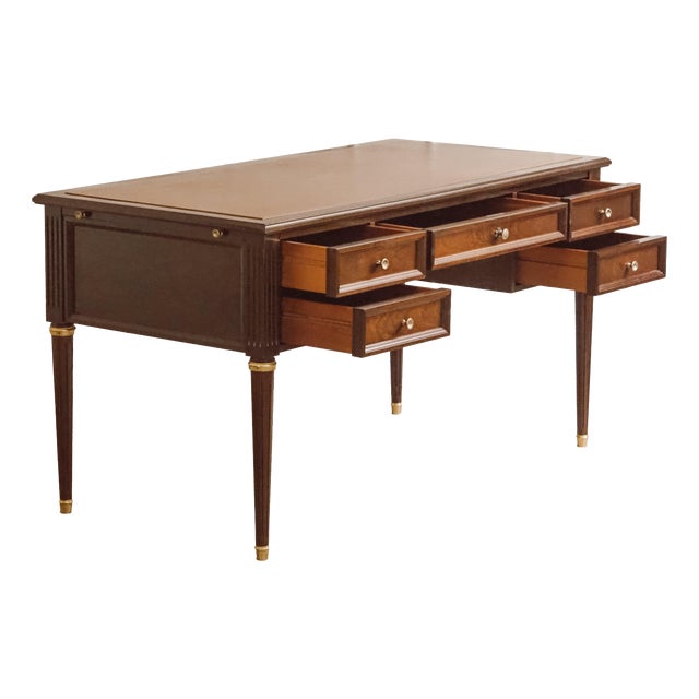 Louis XVI Style Desk in Mahogany with Leather To For Sale