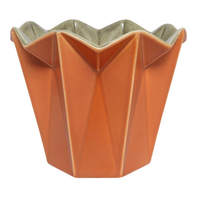 Vintage "Prismatique" Orange and Green Vase by Belle Kogan for Red Wing Pottery For Sale