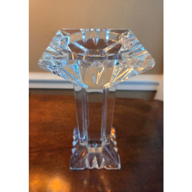 Contemporary Vintage Solid Lead Crystal Squared Pillar Candleholder For Sale - Image 3 of 7