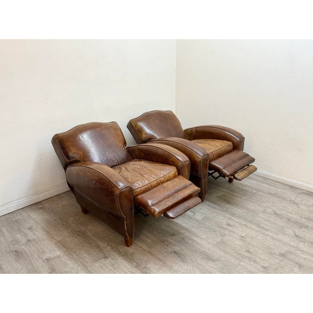 Brown Pair of Recliner Leather Chairs For Sale - Image 8 of 11