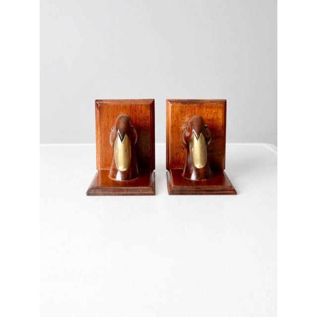 Vintage Wood and Brass Duck Bookends - a Pair For Sale - Image 4 of 11
