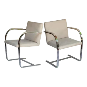 1970s Ludwig Mies Van Der Rohe Chairs in Linen, Pair