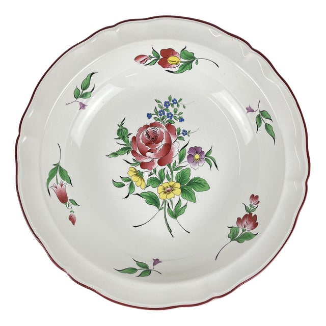 Réverbère Salad Bowl with Rim and Pink Pattern from KG Lunéville, 1980s For Sale