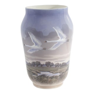 Royal Copenhagen 1955 Denmark No. 1217 Vase With Swans For Sale
