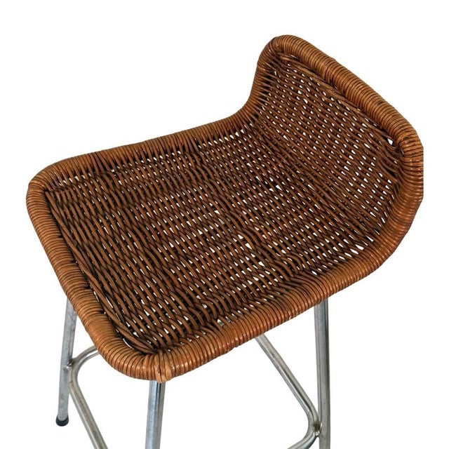 Bar Stool with Wicker Seat by Dirk van Sliedrecht for Rohe Noordwolde For Sale - Image 6 of 7