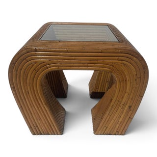 1970s Vintage Split Reed and Glass Waterfall Side Table For Sale