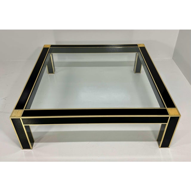 Mid-Century Modern Square Coffee Table in Black Lacquer, Brass and Glass attributed to Pierre Cardin, France, 1970s For Sale - Image 3 of 10