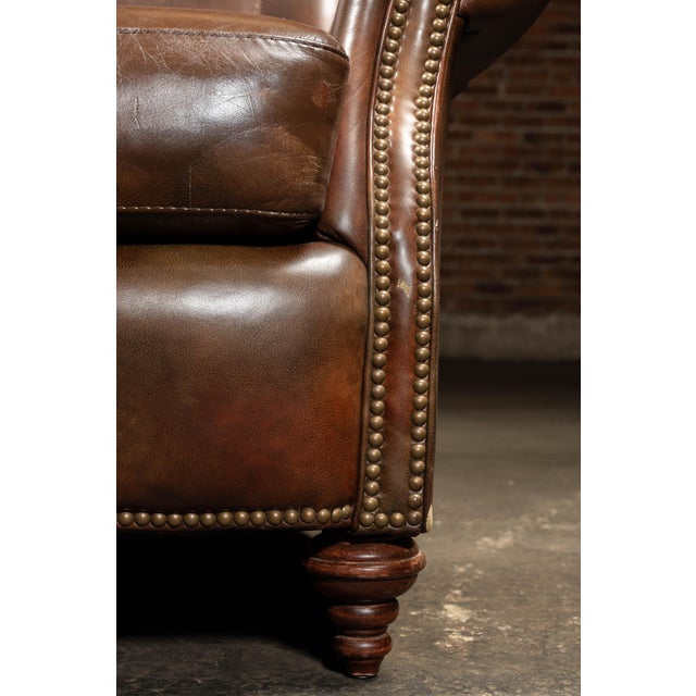 Vintage Wingback Leather Chair With Pillow, Ottoman by Walter E. Smithe For Sale - Image 14 of 18