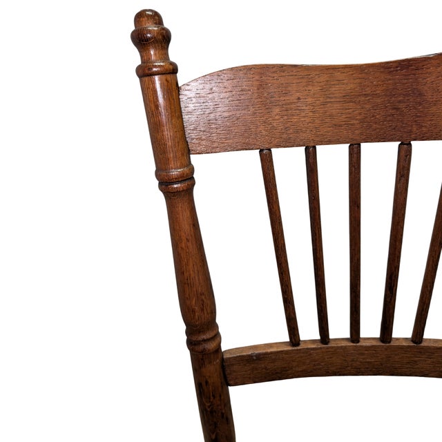 Early 20th Century Early 20th Century Oak Spindle Back Side Chair With Embossed Heraldic Medallion Seat For Sale - Image 5 of 17