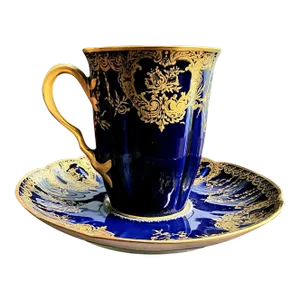 Antique Haviland Limoges Cobalt Blue & Gold Gilt Fine Porcelain Cup and Saucer Set