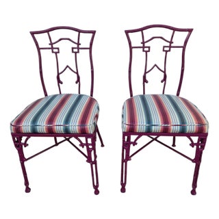 2 Vintage Chinese Chippendale Regency Side Chairs Dining Aluminum Faux Bamboo For Sale