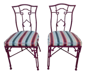 2 Vintage Chinese Chippendale Regency Side Chairs Dining Aluminum Faux Bamboo