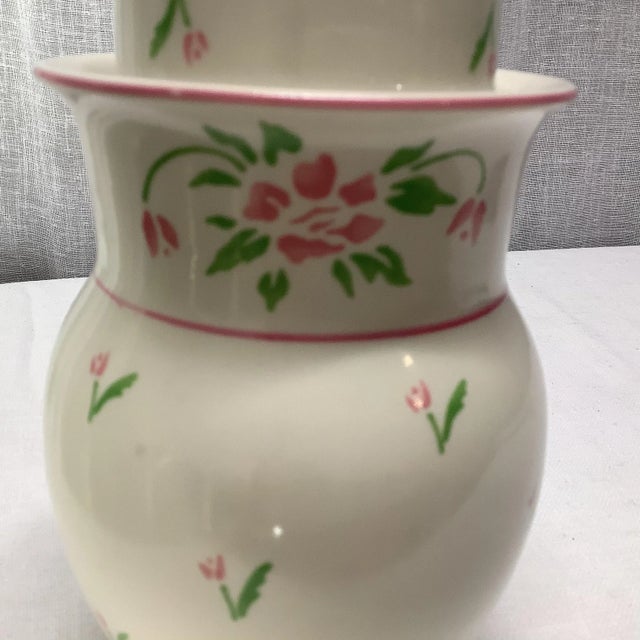 This pretty 1980s Bedside Carafe Set is an almond-colored ceramic with pink and green floral design. The set includes a...