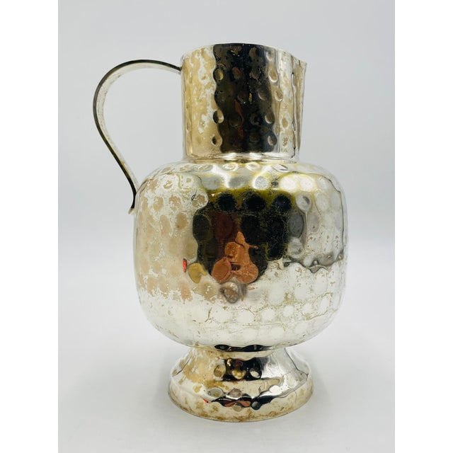 Silver 1950s Mid-Century Modern Mexican Silver Plate Pitcher With Hammered Texture For Sale - Image 8 of 15
